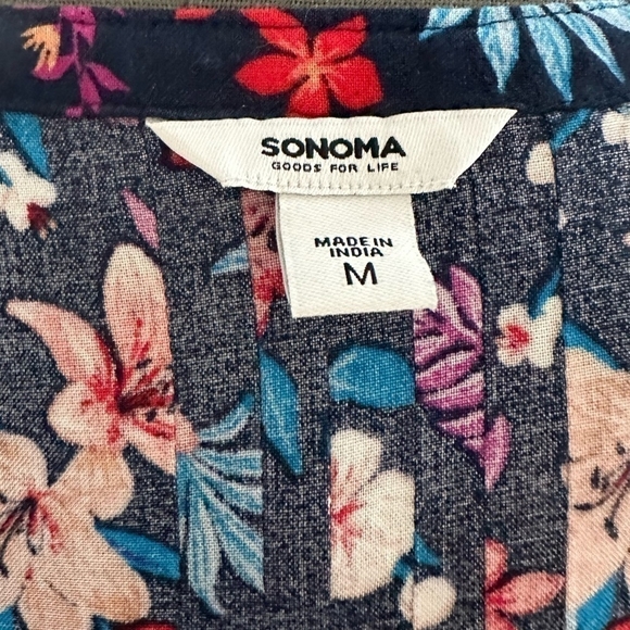 Women Top SONOMA Blue Multicolored Floral Print Loose Fit Sleeveless Blouse Top - Picture 6 of 6